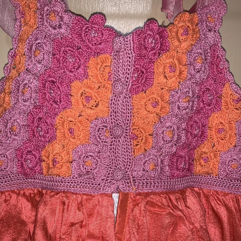 Victoria Kids Embroidered Silk Ruffle Dress Pink, Orange Size 6 NWOT - Picture 3 of 4